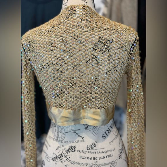 intuitions Gold with Iridescence Sequin Cardigan shrug size xsmall - Picture 8 of 13